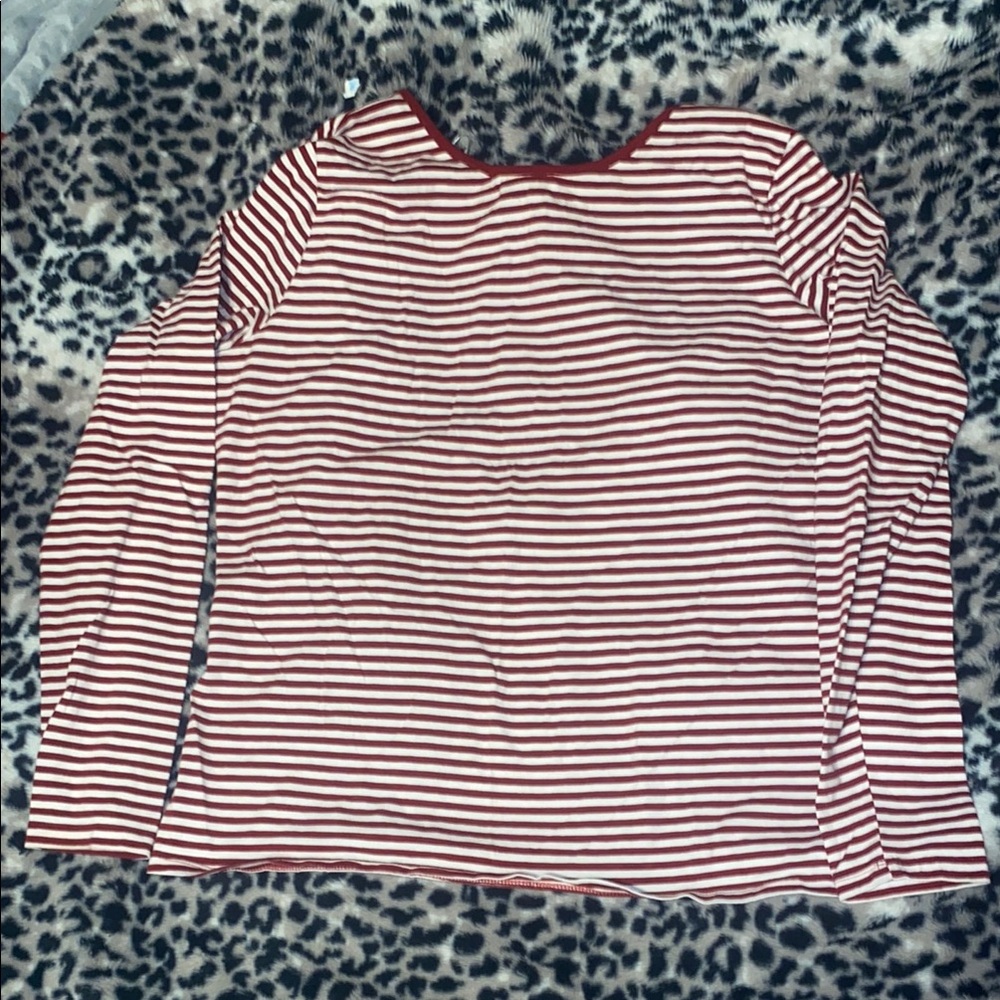 H&M Red and White Striped Scoop Neck Long Sleeve Top h&m